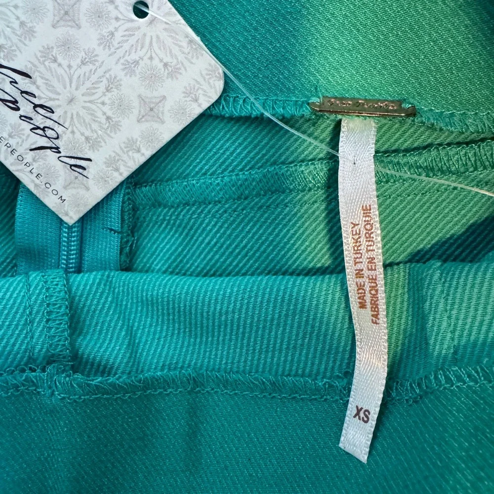 FREE PEOPLE‎ Real Deal Slit Green Boho Stretch Pants Sz XS NWT